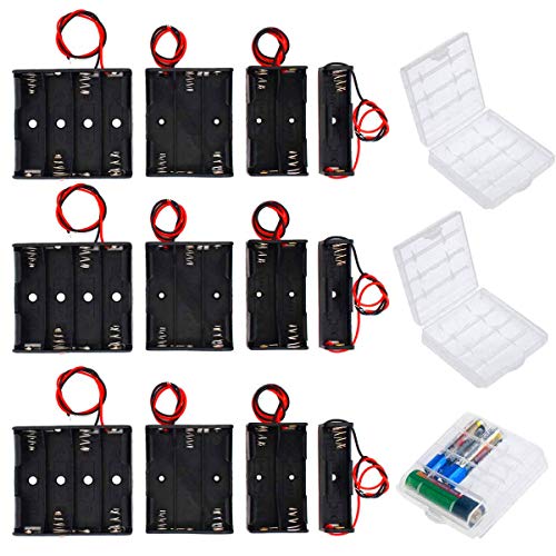 HUAYAO 12 Piezas 1.5V/3V/4.5V/6V AA Caja de Soporte de Batería, Caja de Almacenamiento de Batería de Plástico + 3 Piezas Caja de Batería para AA y AAA, Transparente