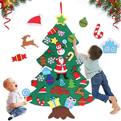 Huker Fieltro Árbol de Navidad, Árbol de Navidad de Fieltro DIY, los Ornamentos Desmontables 32pcs, Colgantes de la Pared para Las Decoraciones de la Navidad niños. (100 x 70cm)