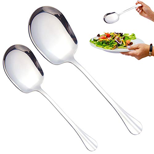 HUYIWEI Dos cucharas de servir de acero inoxidable, cucharas de servir, cucharas de servir con asas largas, cucharas soperas, utensilios de cocina para el hogar para restaurantes de hotel.