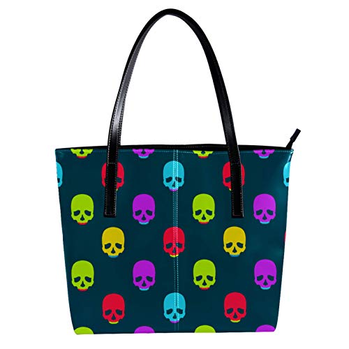 Indimization Mujer Bolsos de mano Cuero de microfibra bolsos de hombro Bolsos totes Bolsos bandolera Shoppers Bolsa de playa Cráneo amarillo morado 40 x 29 x 9cm