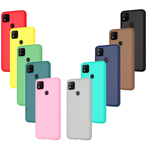 ivoler 10 x Funda para Xiaomi Redmi 9C / Redmi 9C NFC, Ultra Fina Carcasa Silicona TPU Protector Flexible Funda (Negro, Gris, Azul Oscuro, Azul Cielo, Azul, Verde, Rosa, Rojo, Amarillo, Marrón)