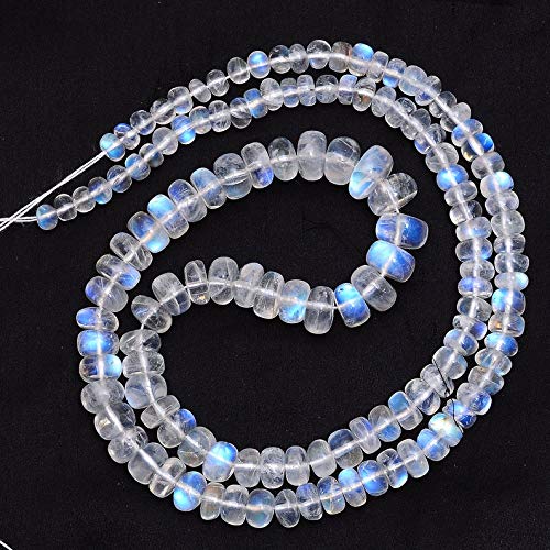 Jaipur Gems Mart Cuentas Rondelle Lisas de Piedra Lunar arcoíris Blanca AAA + | Hebra de 16"| Piedra Lunar de Fuego Azul Piedra Preciosa semipreciosa de 4 mm a 7 mm Perlas Sueltas para joyería