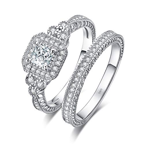 JewelryPalace Anillo Compromiso Corte princesa Zirconia cúbica Para mujeres Boda Promesa Aniversario Conjuntos nupciales de canal Plata de ley 925