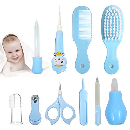 Joyeee Set para Cuidado del Bebé Kit de Cuidado Diario, 10Pcs Bebé Kit de Aseo Neceser con Nail Clipper Tijeras Cepillo de Pelo Manicura, Cuidado Bebé Recien Nacido para el Uso Diario