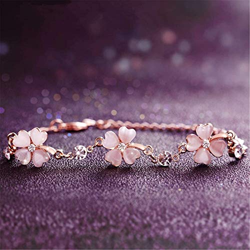 JPSOUP Pulsera de Piedra Preciosa Natural Pulsera de Cristal de Cuarzo Rosa con trébol de Cuatro Hojas Yotsunoha Adorno, Curación Cristal Gemstone Charm Bangle Regalo para Mujer/para Hombre