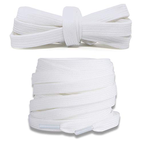 Junlic Cordones Planos para Zapatillas, [3 Pares] Cordones para Zapatos - Anchura 8 mm Blanco