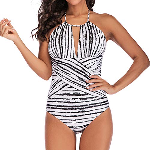 JURTEE Traje De Baño para Mujer Monokini Sin Espalda Siamés Estampado De Cebra Moda Bikini Push Up Ropa De Playa (L, Negro)