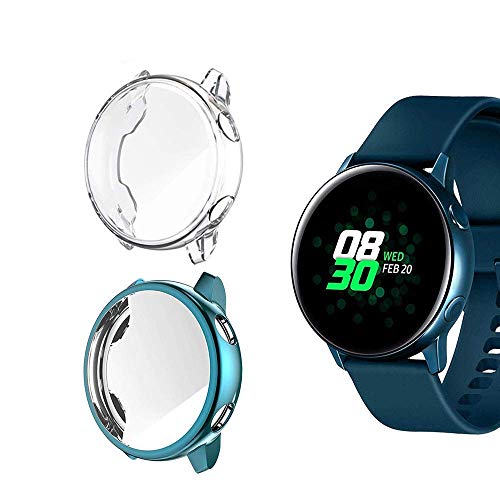 Jvchengxi Funda Protectora para Galaxy Watch Active, Cubierta Protectora de Marco a los rasguños TPU Protector de Pantalla de Cobertura Total para Galaxy Watch Active 40mm (Azul/Transparente)