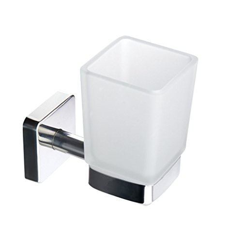 Kapitan Quattro Cristal Vaso Baño Forma Cuadrada 18/10 Acero Inoxidable, 3M Autoadhesivo Montado en la Pared, Fabricado en Europa, 20 Años de Garantía