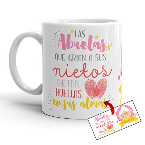 Kembilove Taza Desayuno para Abuela – Taza Original con Mensajes Graciosos – Taza con Frase Las Abuelas dejas Huellas – Regalos Originales Tazas de Té para Abuelas