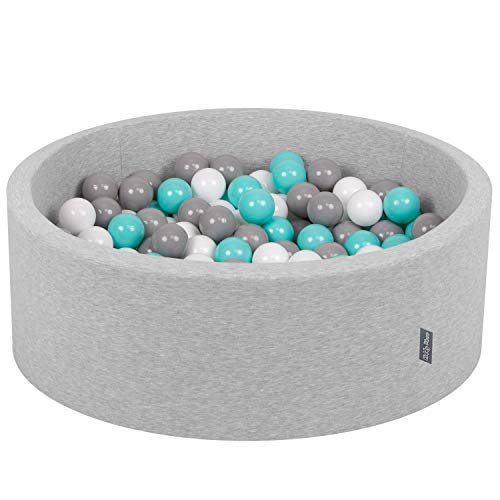 KiddyMoon 90X30cm/200 Bolas ∅ 7Cm Piscina De Bolas para Ninos Hecha En La UE, Gris Clr:Blanco,Gris,Turquesa Clr