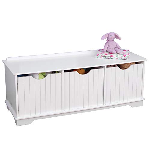 KidKraft Nantucket Banco de Madera con 3 cajones/contenedores/cestas de Almacenamiento, Muebles de Dormitorio para niños, Blanco, 100 x 36 x 39 cm