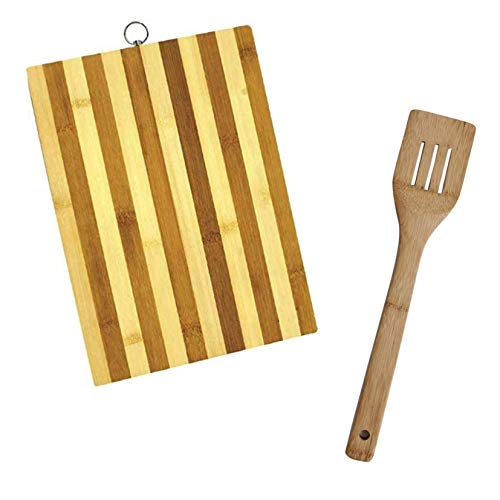 KIT Tabla de Cortar de Bambú y Espatula de Madera de Bambu de REGALO - Antibacteriana y duradera (20x30cm)