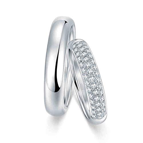 KnSam Anillo Oro Blanco de 18K, Pulido Anillo de Pareja con Diamante Blanco 0.43ct, Mujer Talla 17 y Hombre Talla 22 (Precio por 2 Anillos)