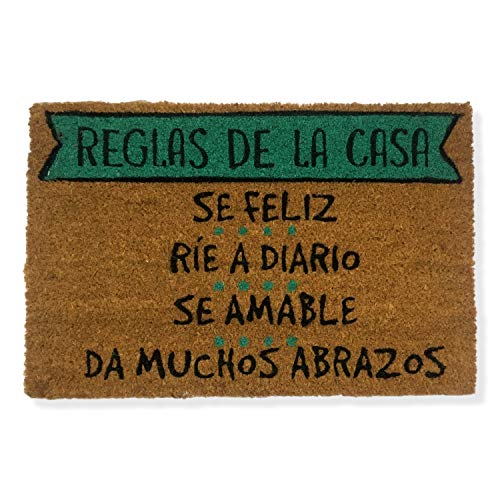 koko doormats felpudos Entrada casa Originales, Fibra de Coco y PVC, Felpudo Exterior Reglas DE LA CASA, 40x60x1.5 cm | Alfombra Puerta Entrada casa Exterior | Felpudos Divertidos para Puerta