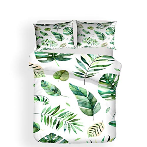 LanS Funda nórdica Planta Verde Hojas Ropa de Cama Set - Funda nórdica y Funda de Almohada, Conjunto 3 Piezas (Funda nórdica + 2 Fundas de Almohada) Suave, Sin alergia (D,Twin-172x218cm)