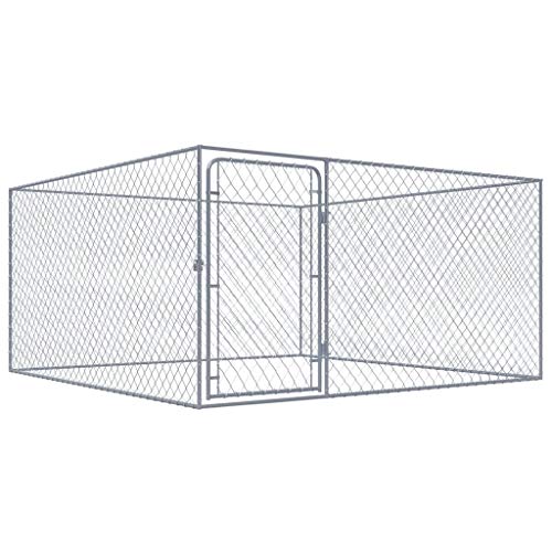 Lasamot Perrera para Exteriores, Perrera de Acero galvanizado, Jaula para Ejercicios al Aire Libre para Perros con Puerta, Paredes Laterales de Malla con eslabones de Cadena, 2x2x1 m