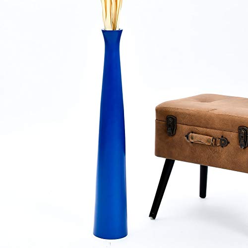 Leewadee jarrón Grande para el Suelo – Florero Alto y Hecho a Mano de Madera exótica, Recipiente de pie para Ramas Decorativas, 75 cm, Azul