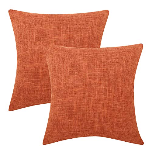 Lewondr Funda de Almohada de Lino Fino, Set de 2 Cuadrado Suave Tejido Fino Almohada Cubierta de Color sólido para Sofá Cojín Decoración 18 x 18 Inch - Naranja