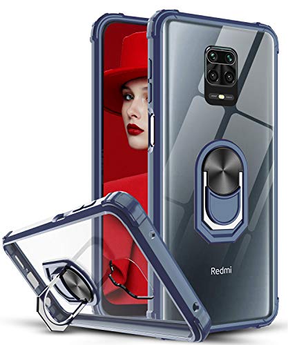 LeYi Funda Xiaomi Redmi Note 9s / Note 9 Pro,Transparente Carcasa con 360 Grados iman Soporte Silicona Bumper Armor Case para Movil Note 9s,Clear Azul