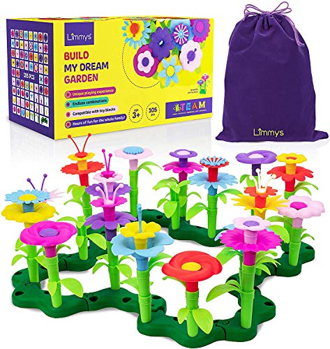 Limmys El Juguete para niñas pequeñas Build My Dream Garden de 105 Piezas – Juguete Stem educacional para niñas de 3 años y adelante – Incluye Bolsa para Guardar de Terciopelo con cordón