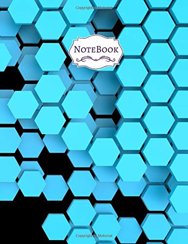 Lined notebook paper Blockchain Distributed ledger technology blue Hexagon Six-sided polygon symbol on black background cover, lined notebook 100 pages with page number – Large (8.5 x 11 Inches)