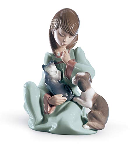 LLADRÓ Figura Niña Gatito En El Regazo. Figura Niña de Porcelana.