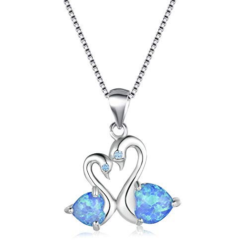LNLJ - Collar con colgante de cisne para parejas, diseño de corazón, color azul y blanco, azul, L
