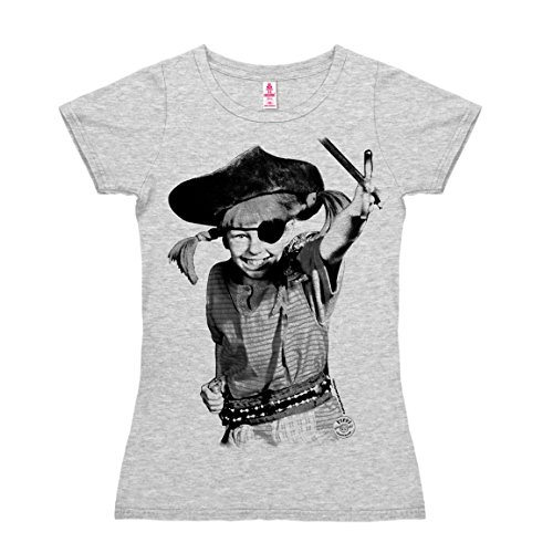 Logoshirt Camiseta para Mujer Pippi Calzaslargas - Pirata - Pippi Långstrump - Pirate - de Color - Gris Vigoré - Diseño Original con Licencia, Talla L