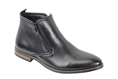 Los Hombres del Chelsea Boots Retro clásico Baja Tobillo 2 Zip Inteligentes Calzado Casual Reino Unido tamaños [A1972H-BLACK-43]