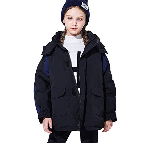 LSHEL Chaqueta de plumón para niña, chaqueta de invierno con capucha, abrigo de plumón, chaqueta acolchada para niño Negro 122-128 cm