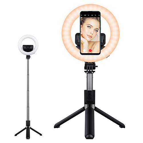 Luz de Anillo Led con Trípode, WACCET 6" LED Luz del Anillo con 3 Colores 9 Brillos Control Remoto, LED Ring Light para Youtube Transmisión en Vivo Maquillaje Selfie Fotografía Tiktok