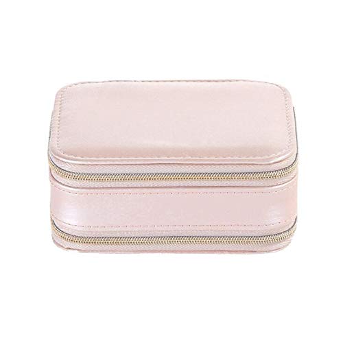 LXQLLJJD Bolso de joyería de Cuero pequeño, Recorrido porable Tipo de Zip Doble Joyería Caja de Almacenamiento para Pendientes, Anillos, lápices labiales, Collares, Relojes (Rosa/Azul),Rosado