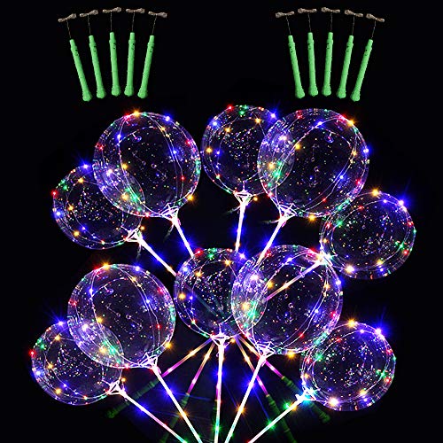 LZYMSZ 10PCS 51CM Clear LED Light Up Bobo Globos, Globo de Burbujas de Helio Brillante Colorido con Palos y Luces de Cadena para la Fiesta de cumpleaños de la Boda de Navidad