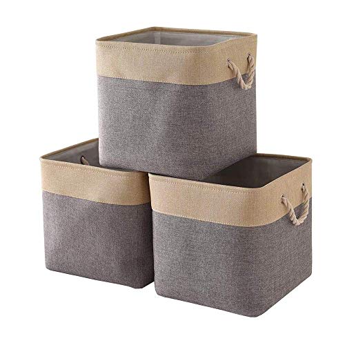 Mangata Cajas de Almacenaje, Cestas Almacenaje de Tela para Ropa, Armarios, Estantes, Juguetes, 33x33x33 cm (Plegable, 3X, Beige Gris)