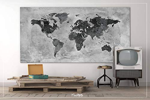 Mapa del mundo con pin, impresión de lienzo, mapa del mundo extragrande, mapa del mundo rústico, mapa de antigüedades, Wanderlust, Travel Love-964