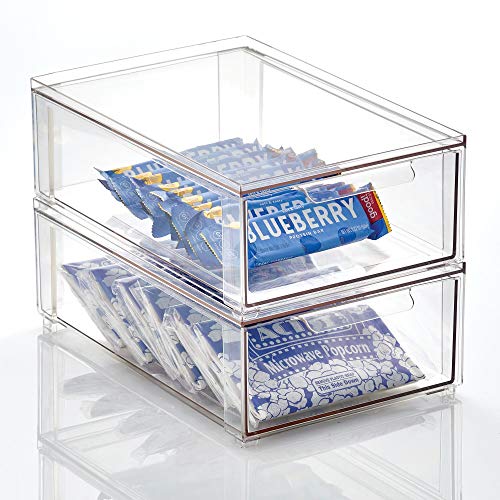 mDesign Caja de plástico transparente – Organizador de armarios apilable y plano con cajón extraíble – Caja para guardar zapatos, accesorios y otros objetos – Juego de 2 – transparente