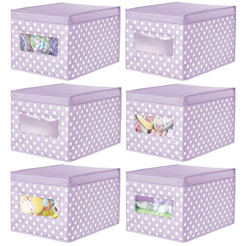 mDesign Juego de 6 Cajas organizadoras de Tela – Caja de almacenaje apilable para Guardar Ropa y Zapatos o para ordenar armarios – Organizador de armarios con Tapa y ventanilla – Violeta