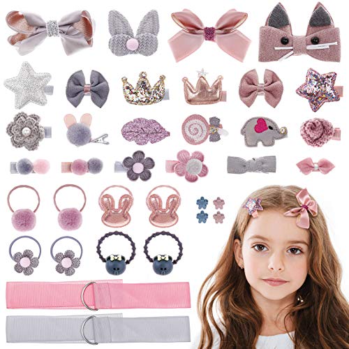 MELLIEX 36 Piezas Horquillas Pelo Niña, Set de Pinza de Pelo Lazos Multicolor Clips de Pelo y Gomas de Pelo de bebé Accesorios para el Cabello (Rosado & Gris)