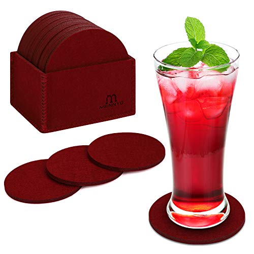 MENNYO Posavasos Originales, Juego de 14 Posavasos de Fieltro con Caja, Posavasos para Regalo Antideslizante Protección de Mesa Coasters para Bebidas frías y Calientes, Café, Vasos, Tazas