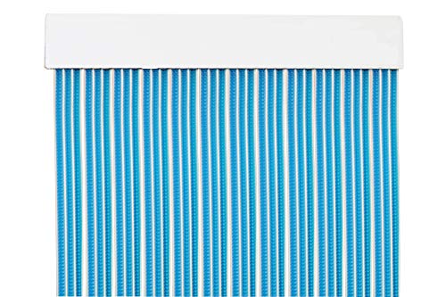 MERCURY TEXTIL Cortina para Puerta Tiras PVC 210x90cm，Cortina para Puerta Exterior (Azul +Filo Blanco)