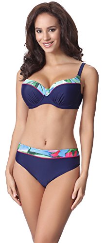 Merry Style Conjunto Bikini Sujetador y Bragas 2 Piezas Mujer P19081MC (Marino/Flor, EU(Top 75 G / 38)=ES(90G/40))