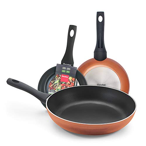 Metaltex nativa Copper-Lote 3 sartenes Aluminio Forjado con Acabado Cobre, 20 + 24 + 28 cm, Antiadherente 2 Capas, Full Induction válido para Todo Tipo de cocinas