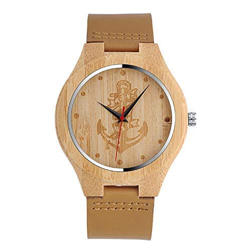 MICGIGI Reloj de Madera Minimalista con Correa de Piel auténtica de bambú y Cuarzo para Hombre y Mujer