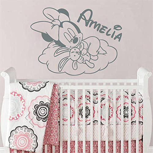 Mickey Mouse Etiqueta de La Pared Decal Nombre Personalizado Etiqueta de La Pared Minnie Mouse Vinilo Pegatinas de Pared Babys Decoración de la Habitación Nube Linda arte