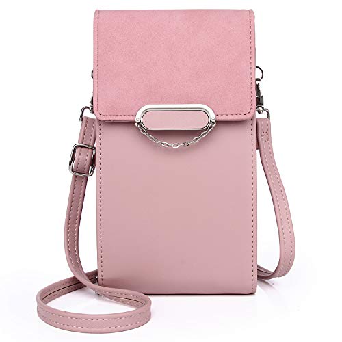 Mini Crossbody Bag,Bolso Movil Mujer Monedero Ajustable Pequeño Bolso Bandolera Monedero con Ranuras para Tarjeta y Cremallera Mujer Billetera(Rosa)