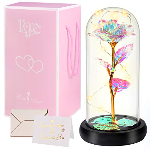 Minterest Rosa Eterna,Rosa Bella y Bestia con luz LED,Regalos Originales para Mujer,Regalos Mujer(Rosa)