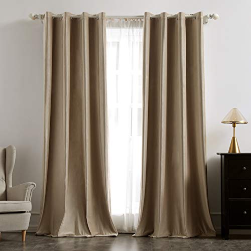 MIULEE Regalo Cortina Opaca Larga Terciopelo de Ventana con Ollaos Anti-Ruido Monocromática para Salón Habitación Dormitorio Dos Paneles de 140x245cm Café Claro