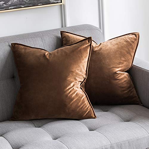 MIULEE Terciopelo Funda de Cojine Brida Funda de Almohada del Sofá Throw Cojín Decoración Almohada Caso de la Cubierta Decorativo para Sala de Estar 45x 45cm 18 x 18 Inch 2 Piezas Marrón Chocolate