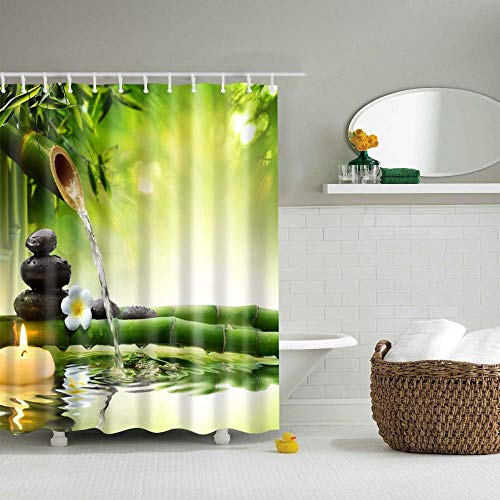 Mmxhn Rideau De Douche Occultant À Œillets Imperméable L'Eau Moisissure Résistant À La Salle De Bains Rideau Lavable Poteau En Bambou Eau Courante 180X200Cm Rideau De Bain Polyester Tissu -2